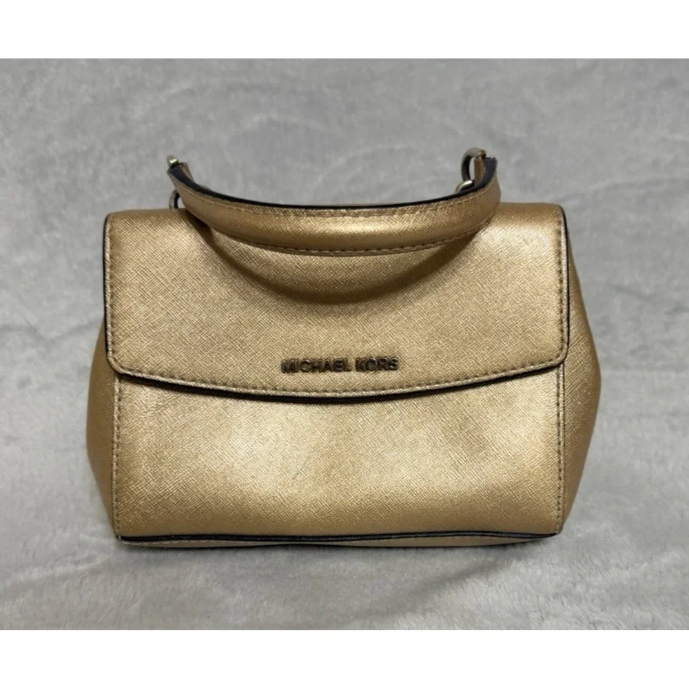 Michael Kors Small Ava Small Mini Satchel Bag Metallic Gold Purse Handbag